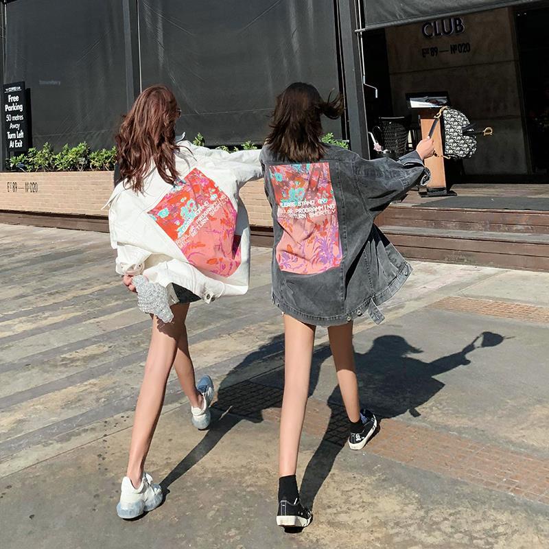 Áo Khoác Denim Màu Trắng Dáng Rộng Phong Cách Hàn Quốc Kiểu Mới Cho Nữ