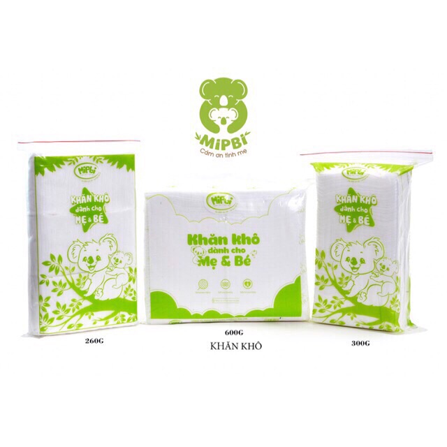 (Hàng mới) Combo 15 bịch khăn khô 260g VÀ 10 bịch khăn khô 600g MIPBI MẸ và BÉ