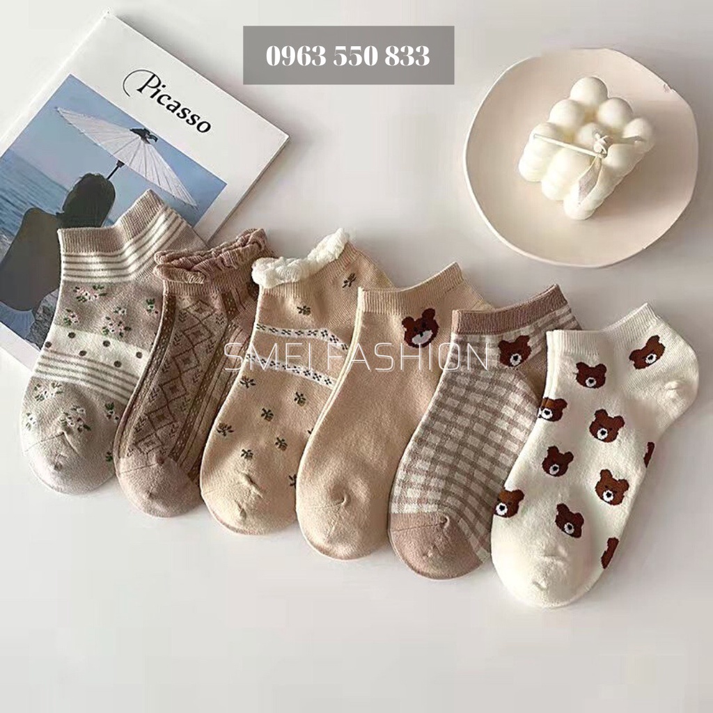 Tất nữ vớ nữ cổ ngắn set 5 đôi họa tiết cute dễ thương phong cách Hàn Quốc