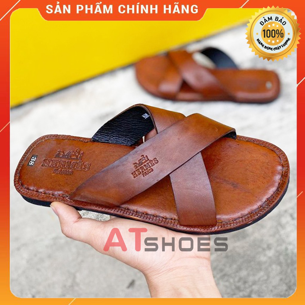 Dép Quai Hậu Dép Quai chéo Nam Da Bò Thật Atshoes DA885 (Đen - Nâu)