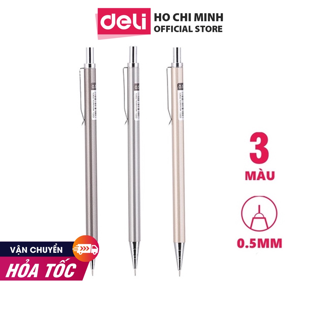 [Mã LIFEDELI20K5 giảm 20K đơn 0Đ] Bút chì kim 0.5mm Deli, Bạc/Rượu sâm-banh/Nâu - 1 chiếc/ - E6490