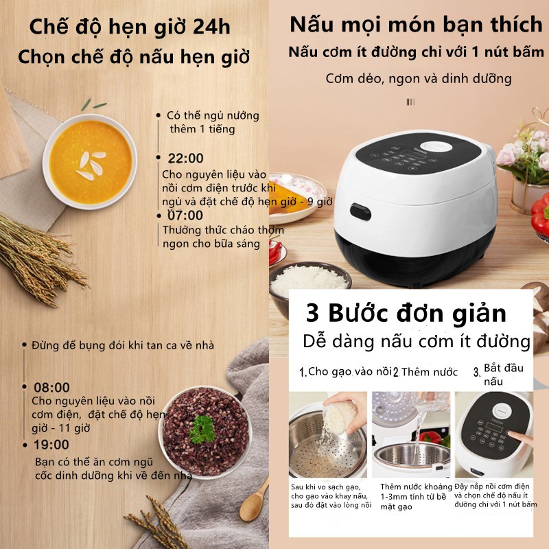 [Mã ELHADEV giảm 4% đơn 300K] UPUPIN Smart Rice Cooker UP-F68 Ít Đường 1L Low Carbo Cooker