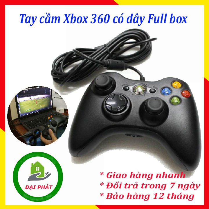 Tay cầm Xbox 360 có dây full box - Tay cầm chơi game PC, Laptop cực tối ưu, chơi full skill FO4, PES