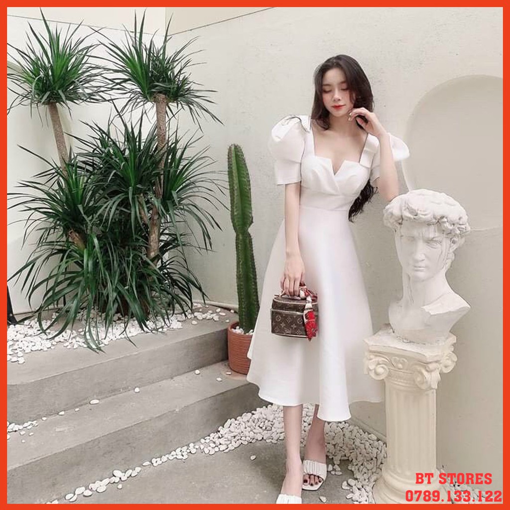 Đầm trắng dự tiệc sang trọng xẻ ngực nhẹ nhàng chất VẢI COTTON thoáng mát Jolie