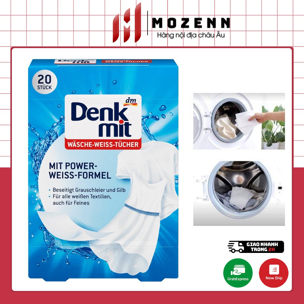 Miếng giặt tẩy trắng quần áo Denkmit Wäsche Weiss-Tücher 20 miếng - Giấy tẩy trắng chính hãng nội địa Đức