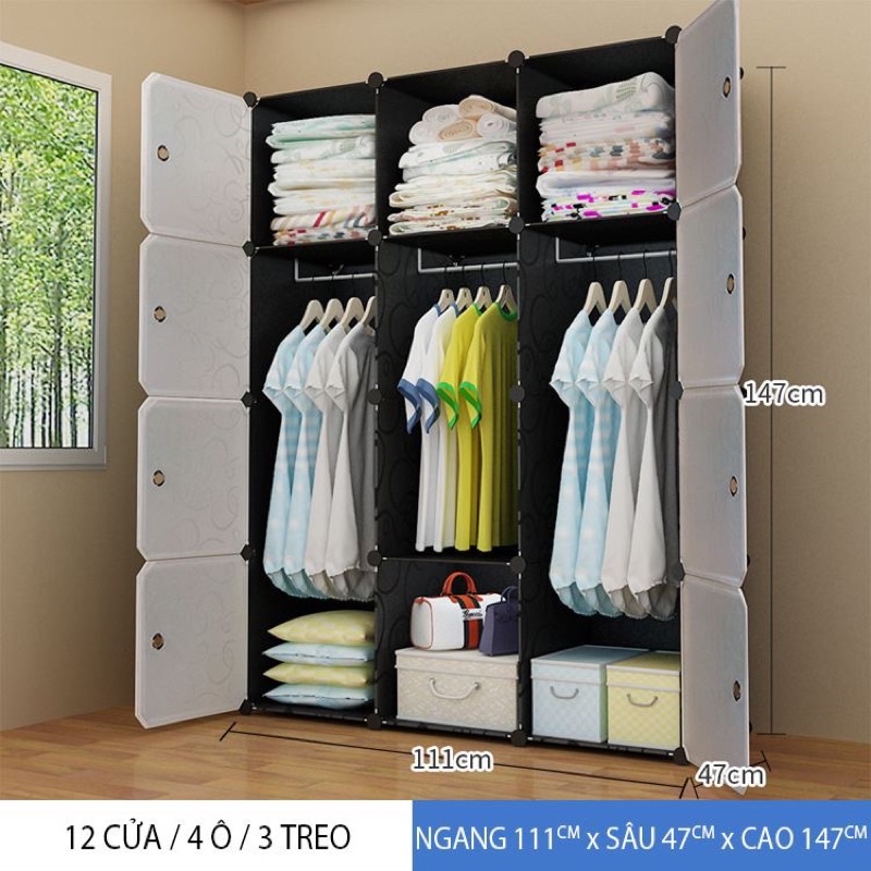 TỦ NHỰA LẮP GHÉP ĐA NĂNG 12 Ô SIZE TO, SÂU 47CM ( chọn mẫu theo phân loại hàng )