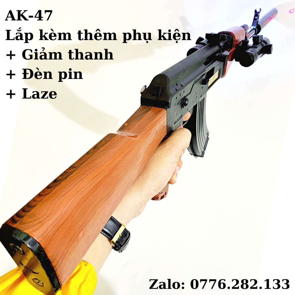 Đồ chơi cho bé nerf mô hình trưng bày akm47 aka47 41 màu đen văng cell xốp xếp hình sticker cute phụ kiện đèn pin laze