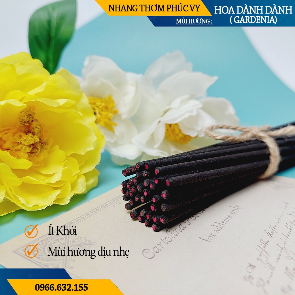 Nhang Thơm Phúc Vy Hương Hoa Dành Dành - Túi 39 Cây 28cm, Ít Khói, Thơm Nhẹ, Dễ Chịu, Không kích mũi