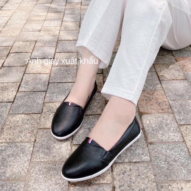 GB10 - Giày slipon mũi tròn da thật Việt Nam xuất khẩu đế cực êm,mềm ,bền IKU