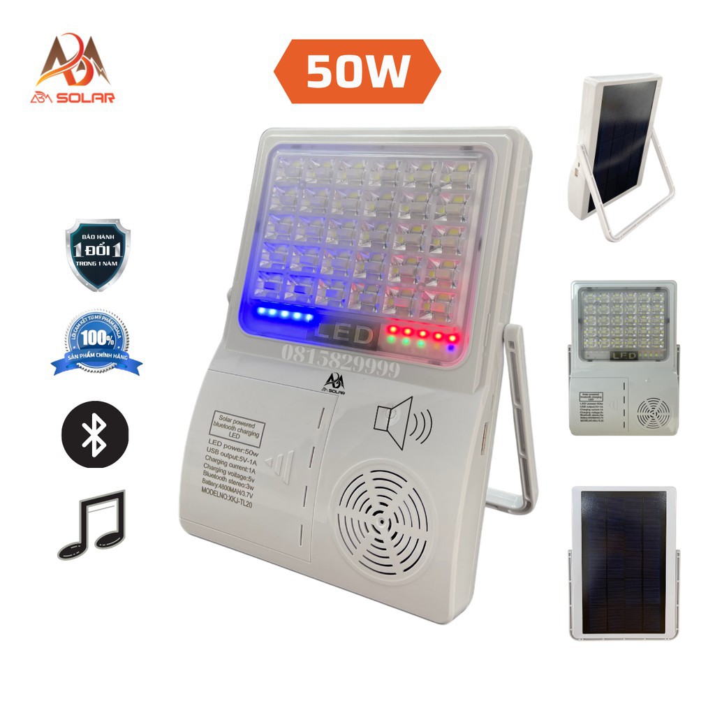 Đèn Năng Lượng Mặt Trời 50W, Mini Cầm Tay, Kết Hợp Loa Bluetooth Đèn Cảnh Báo Sạc Dự Phòng Năng Lượng Mặt Trời - MT Shop