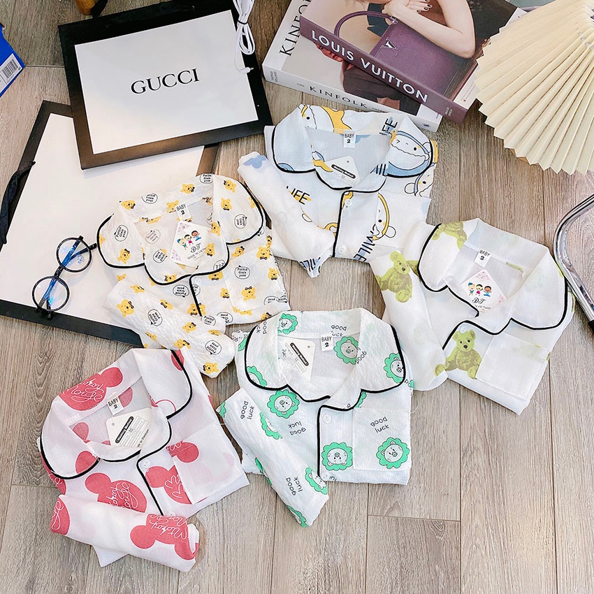 Bộ Quần Áo Trẻ Em Cộc Tay PIZAMA Vải Xốp In Hình Thoáng Mát Cho Bé Trai Gái Từ 8-20kg Mã PZM10