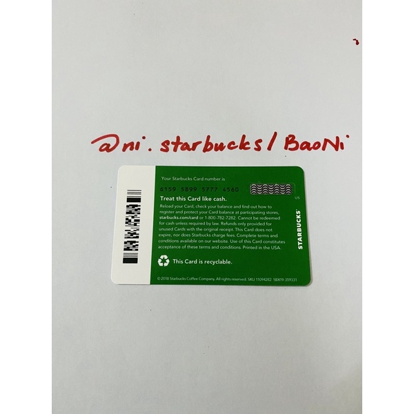Thẻ giấy Starbucks USA 2021 New
