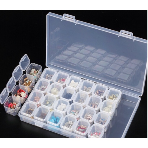 Hộp Nhựa Trong Suốt 28 Ngăn Đựng Trang Sức Ốp