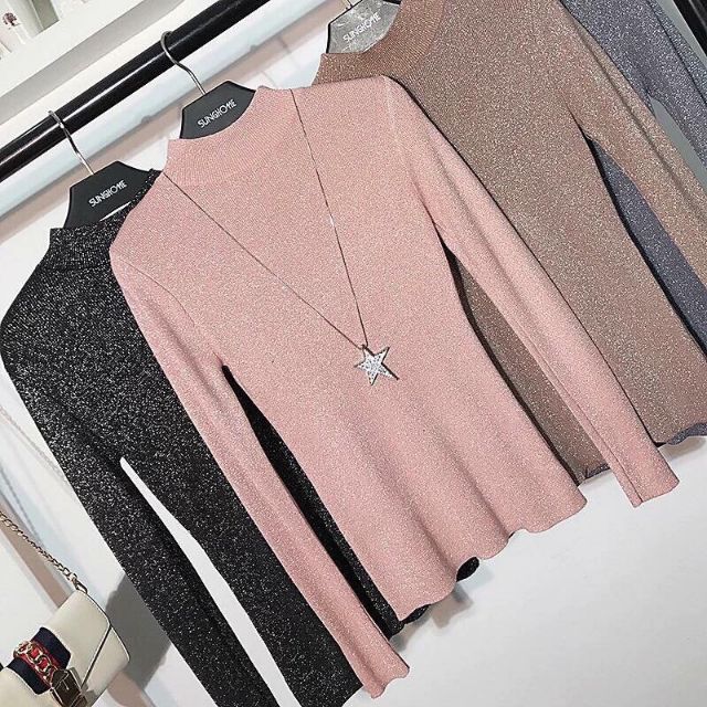 Áo len nhũ cổ tròn