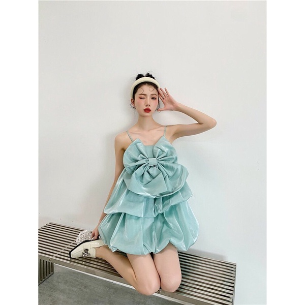 Đầm hai dây nữ đính nơ dễ thương | BigBuy360 - bigbuy360.vn