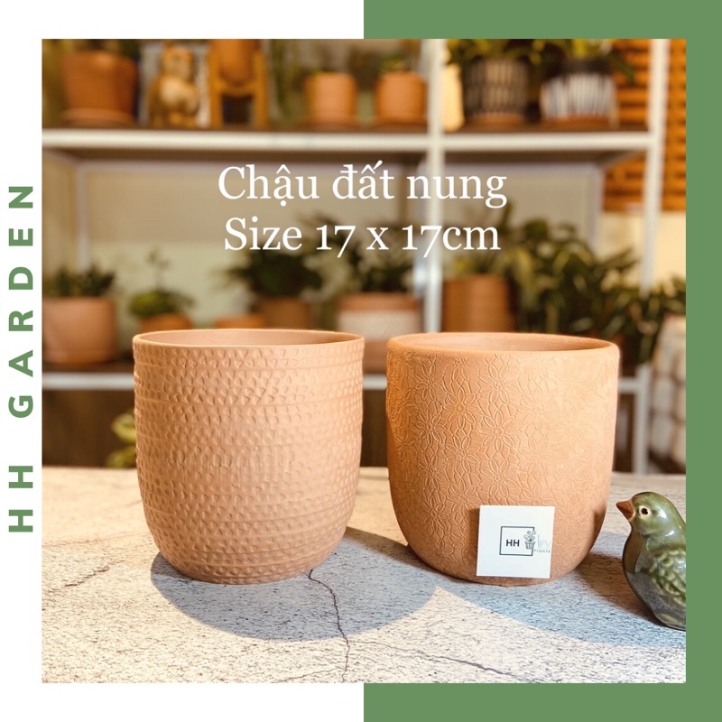 Chậu đất nung nhiều hoạ tiết, Size 17x17cm chậu trồng cây