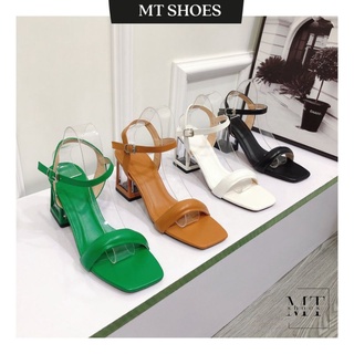 Giày Sandal quai ngang bản phồng gót trong viền màu 7f hàng cao cấp form chuẩn siêu xinh - Giày cao gót