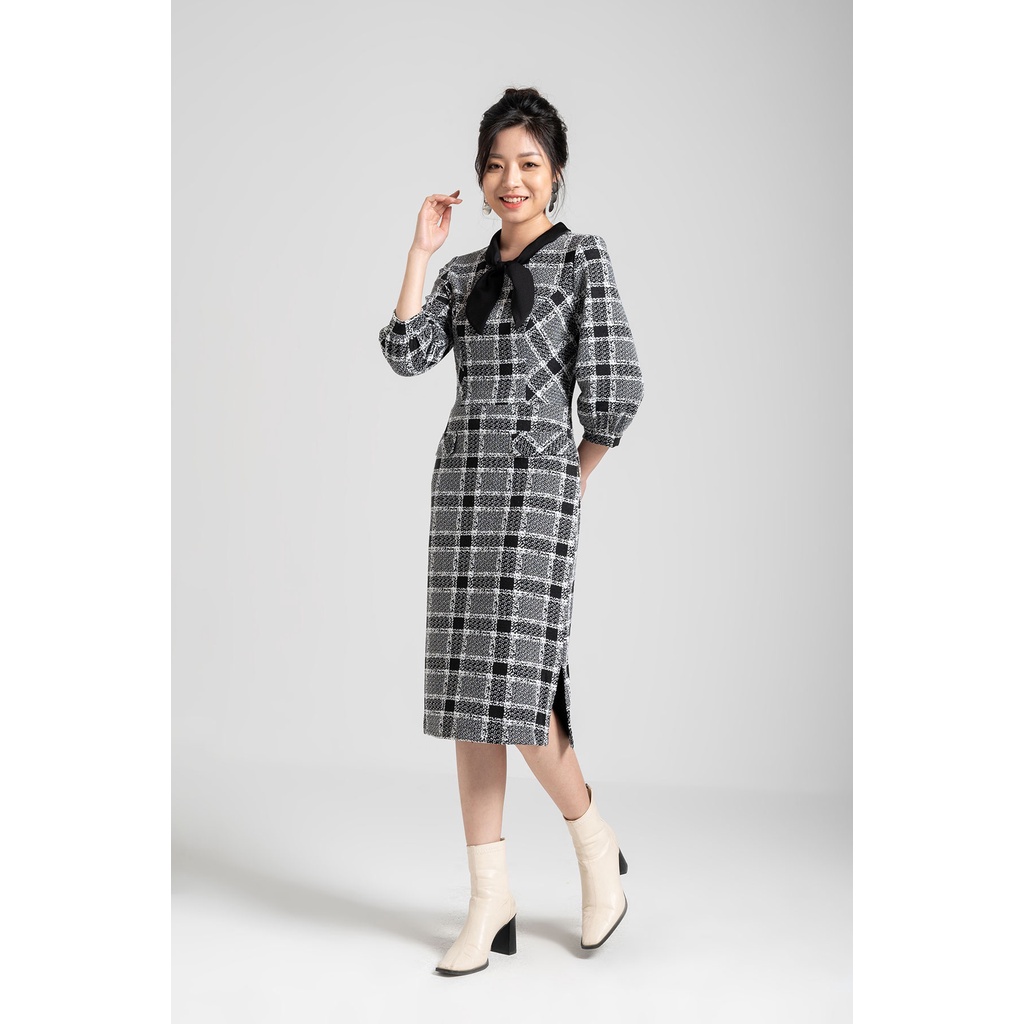 Đầm Len Nữ Dáng Ôm Cổ Nơ Lamer L63F21T001