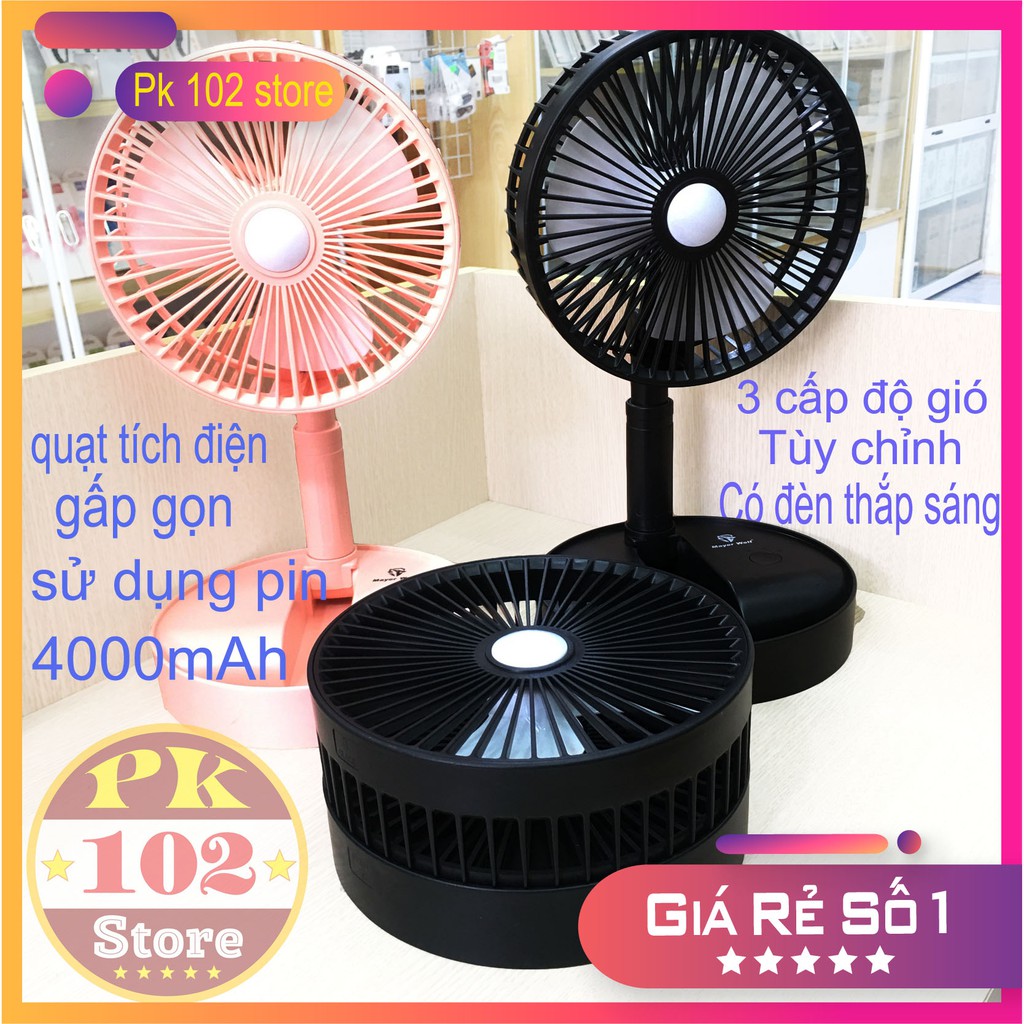 Quạt để bàn gấp gọn Mayor sử dụng pin sạc 5V đường kính quạt 21 cm 3 cấp độ gió có đèn (pk102store)