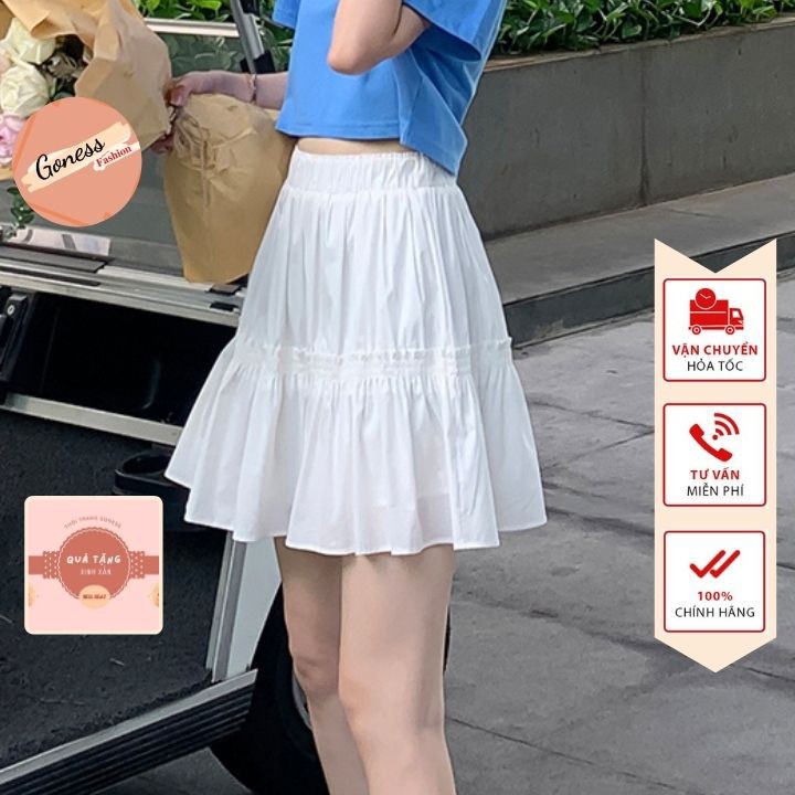 Chân váy xoè Goness lưng thun màu trơn có lót trong thời trang cho nữ