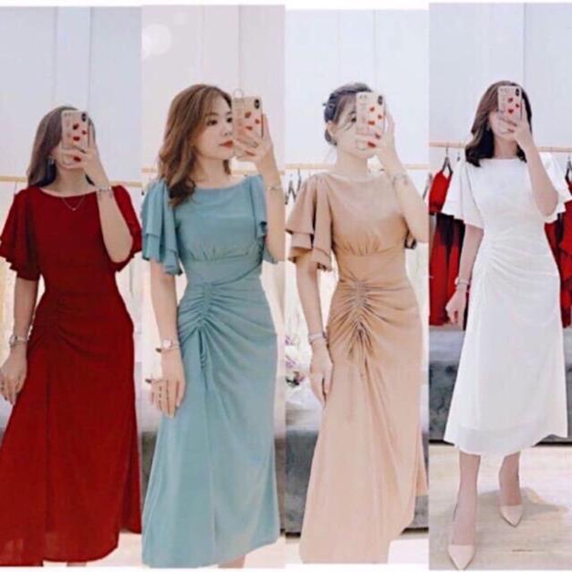 X2 Đầm trắng dự tiệc tay cánh tiên váy maxi đen rút dây chiết eo đỏ noel du xuân tết (kèm hình thật)