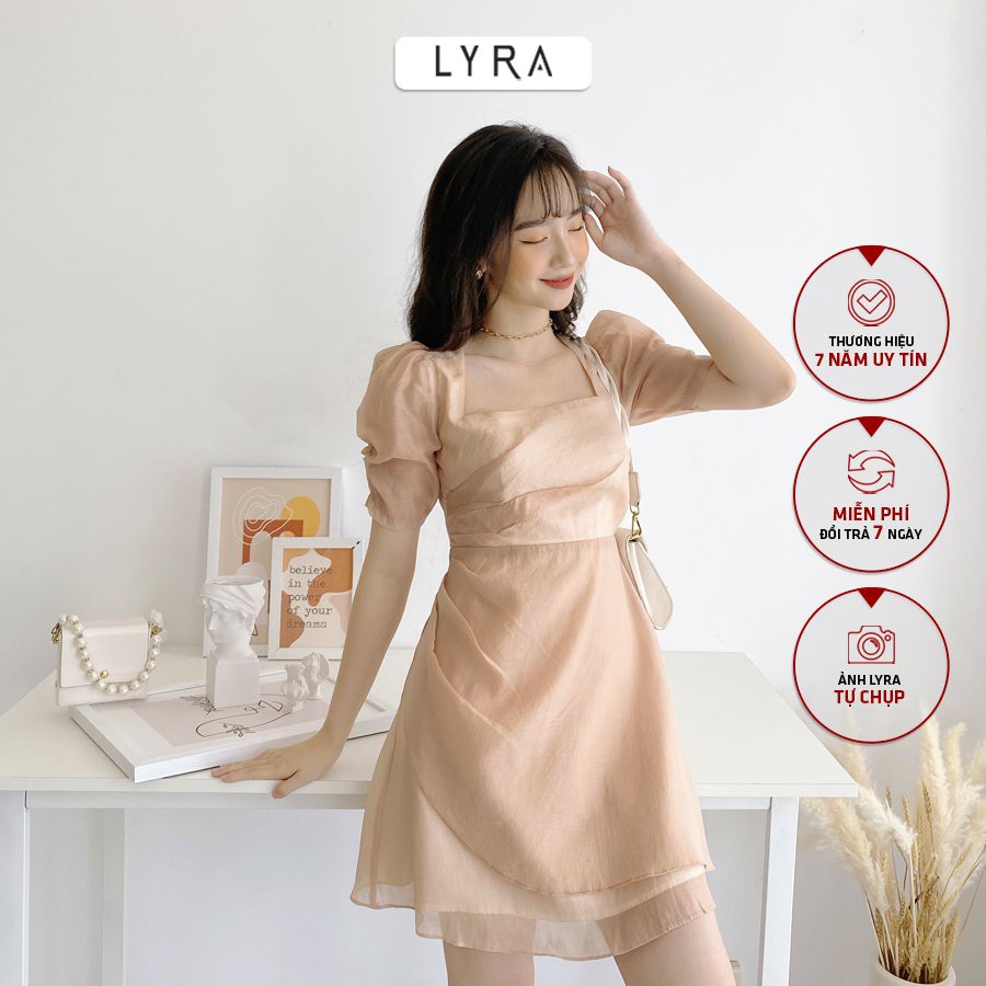 Váy tơ nữ thiết kế by LYRA, vải tơ cao cấp cổ vuông cách điệu nữ tính, thanh lịch-LYTVD607