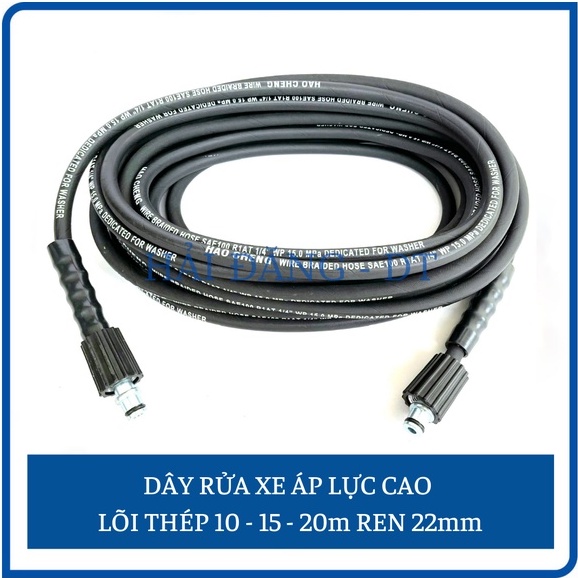 Dây rửa xe áp lực cao lõi thép 10, 15, 20m, Dây rửa xe bố thép ren 22mm (Loại Tốt)