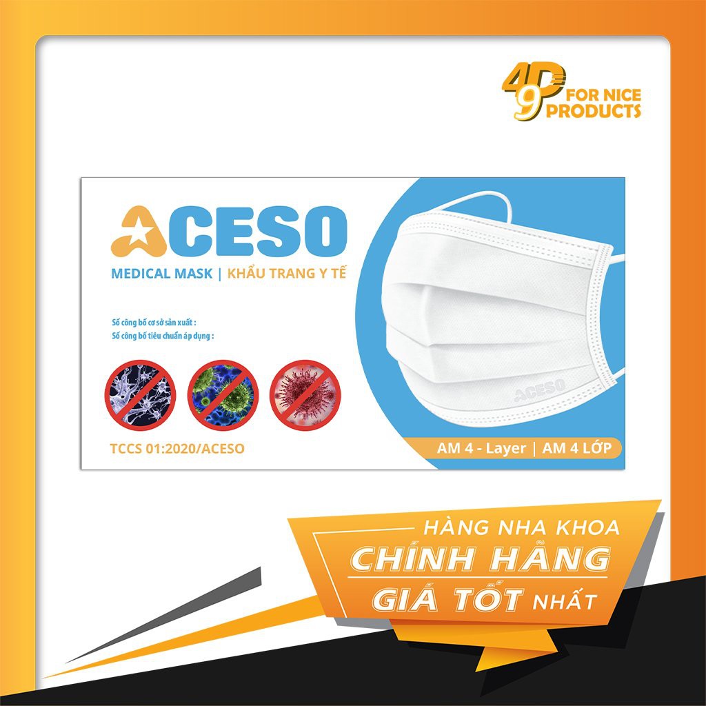 Khẩu trang kháng khuẩn 4 lớp Aceso - Tiêu chuẩn TCVN 8389-1 và ISO 13485: 2016.