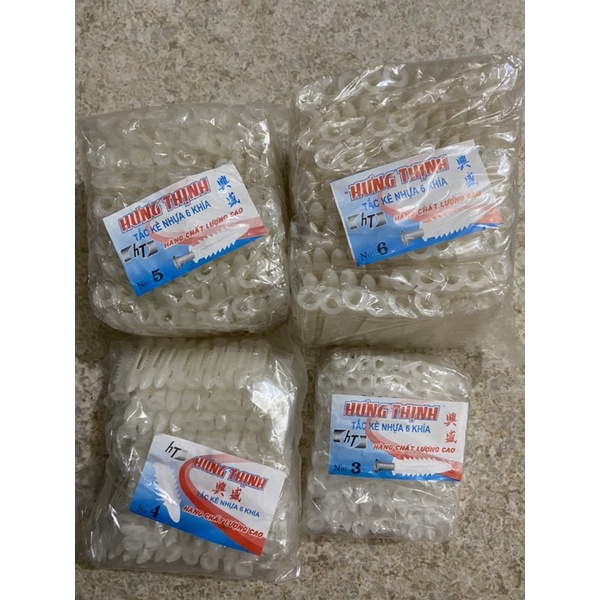 10 Nở nhựa 6 khía, tắc kê nhựa đủ size 3,4,5,6,7