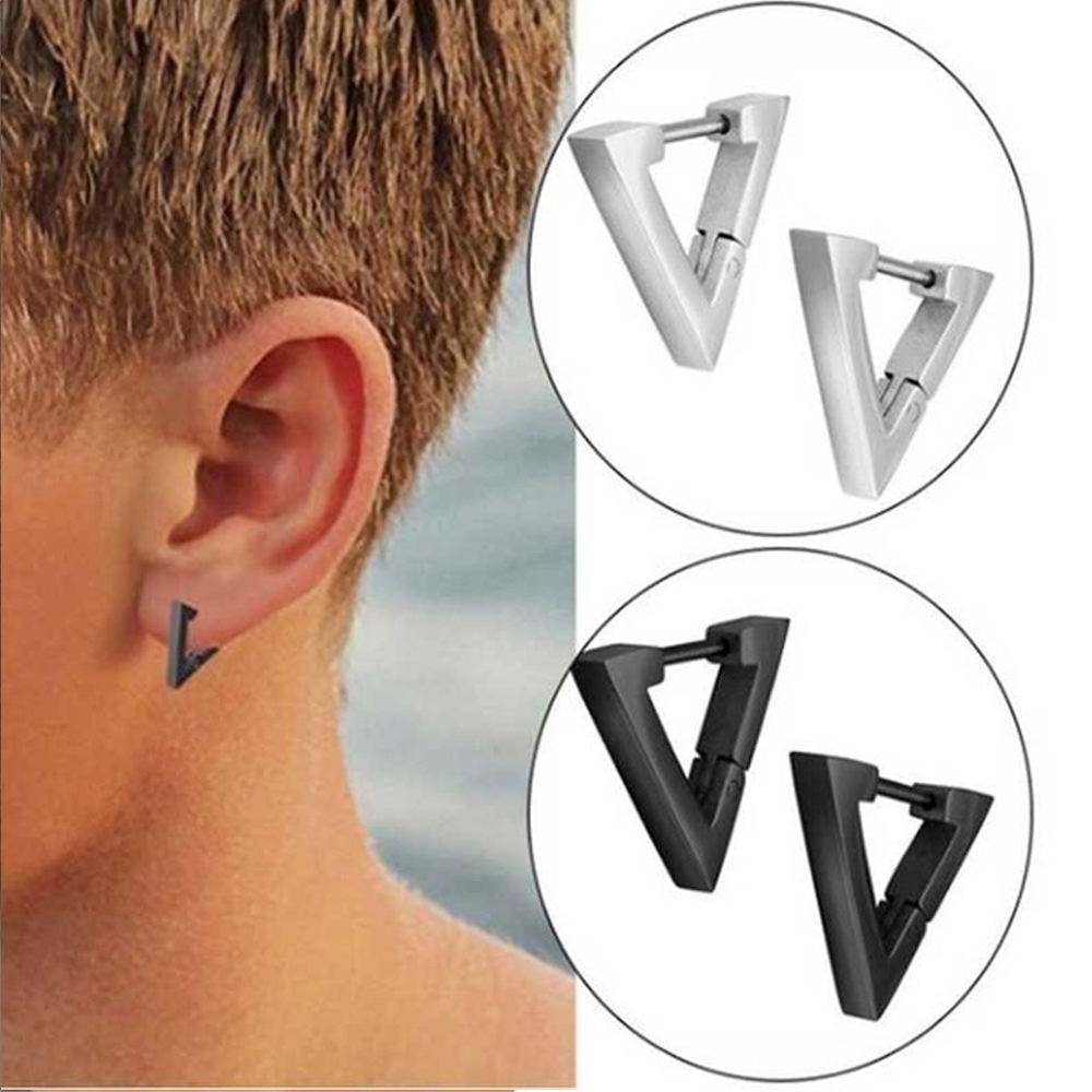 YVETTE Jewelry Stainless Steel|Black Polygon Star Heart Huggie Hoop Earring