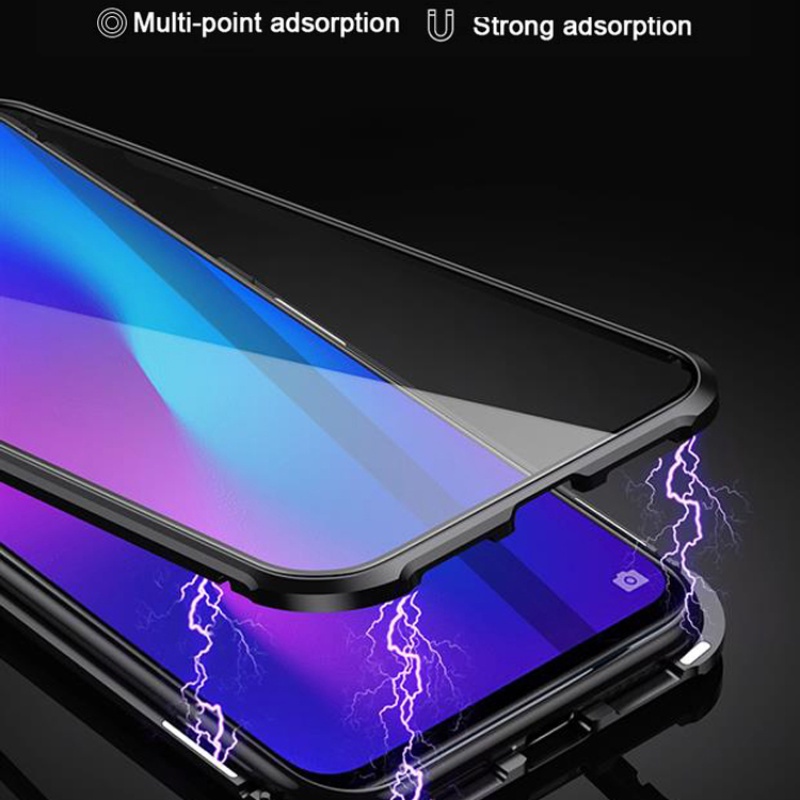 Ốp Điện Thoại Kính Cường Lực Hai Mặt Viền Kim Loại Nam Châm Cho oppo a15 a15s a16 a17 a17k a74 a94 a54
