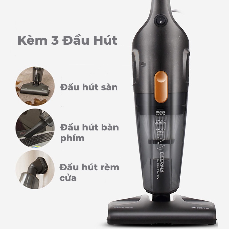 Máy hút bụi Deerma DX115C lực hút 14kPa tặng kèm 3 đầu hút hàng chính hãng