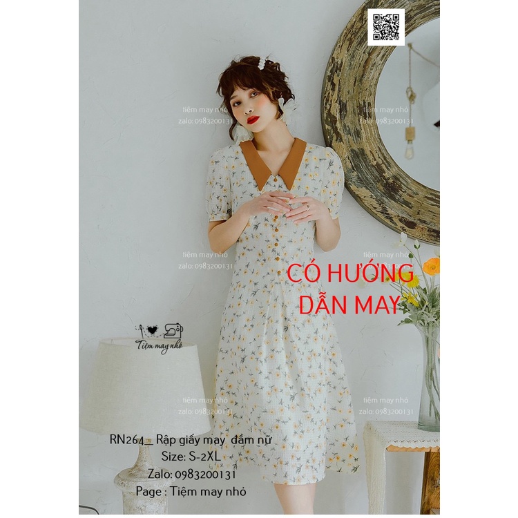 RN264_Rập giấy may đầm cổ sen nhọn nữ