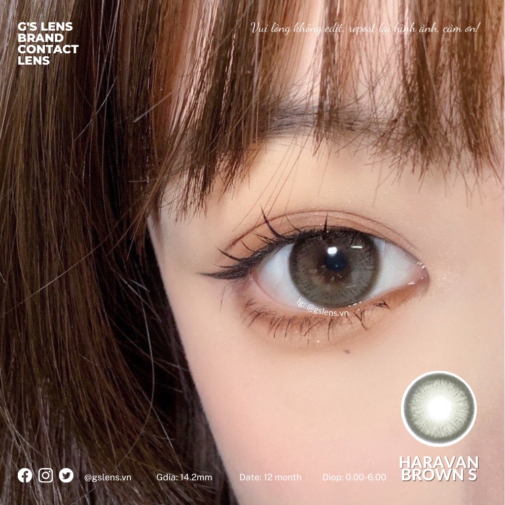 Lens Mắt Kính Áp Tròng Nâu Rêu Tự Nhiên Haravan Brown Giãn Ít Có Từ 0 Đến 7 Độ Lệch Độ Size S 14.2mm
