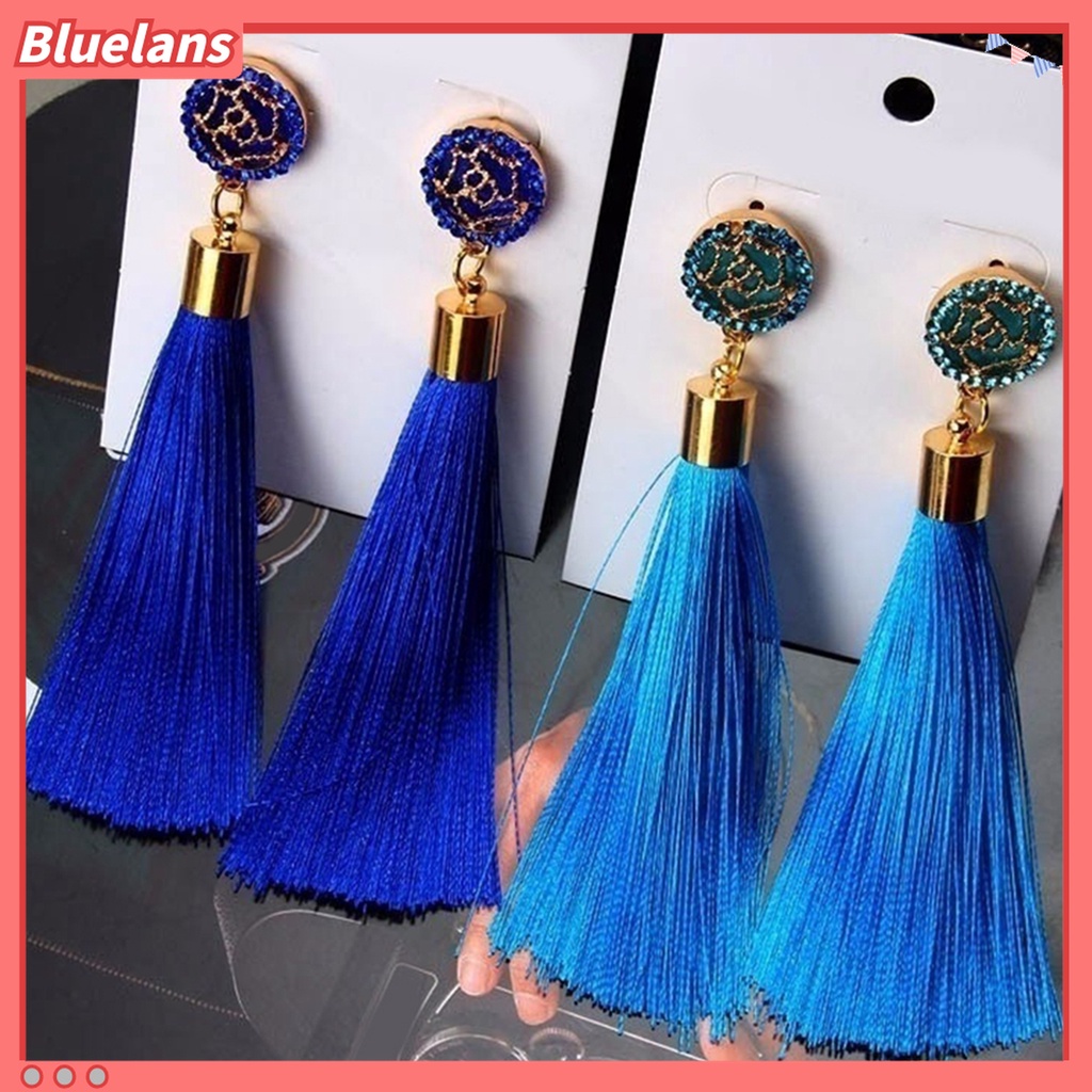 Đôi khuyên tai thiết kế tua rua đính đá nhân tạo phong cách bohemian thời trang dành cho nữ