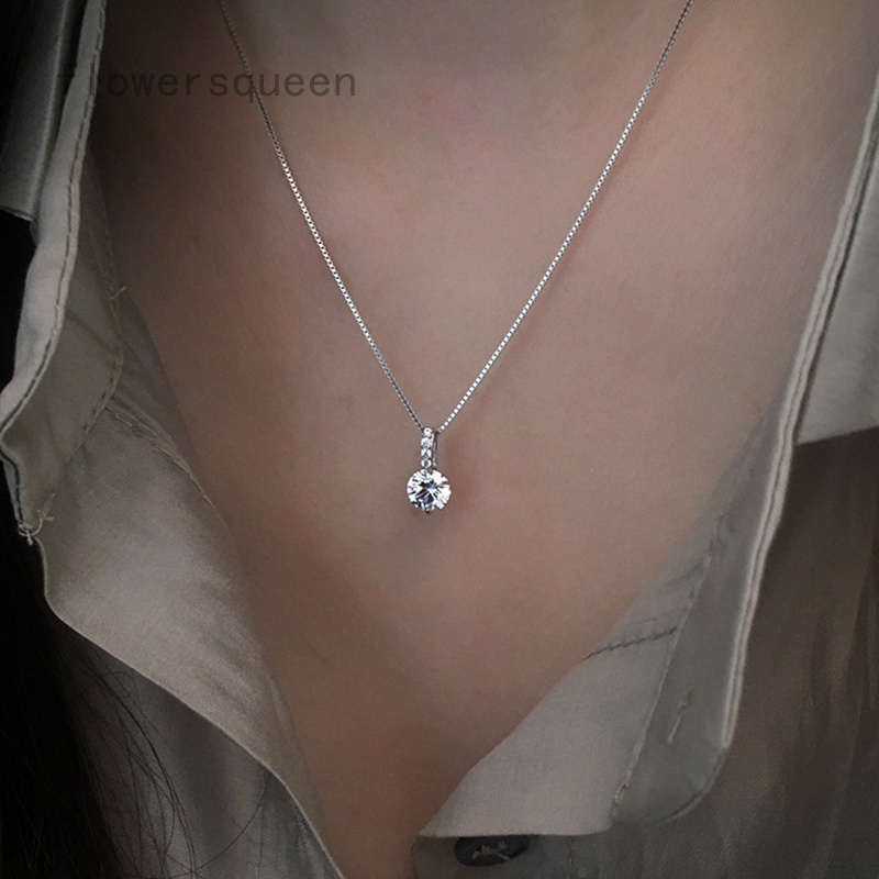 Flowersqueen Dây chuyền bạc mặt kim cương lấp lánh
