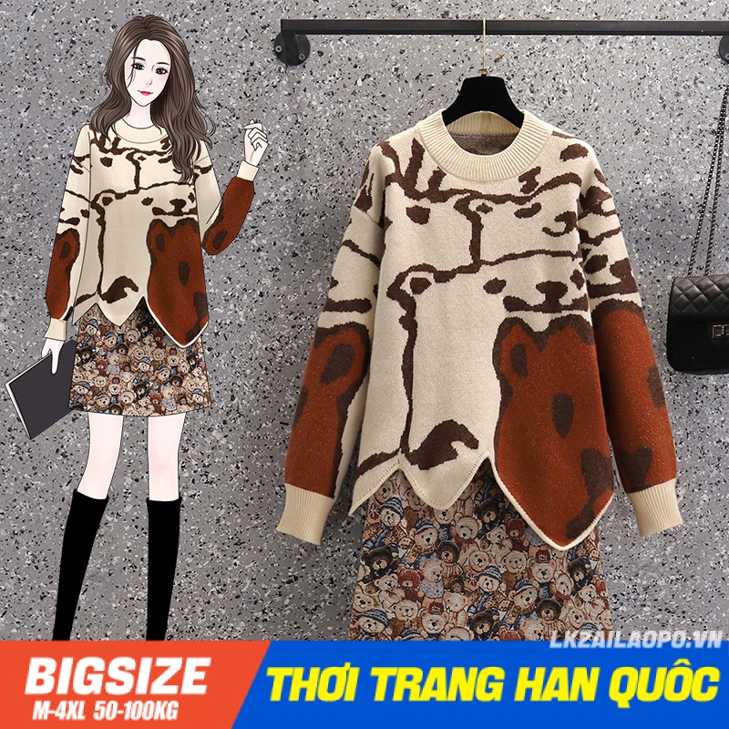 Sét bộ đồ nữ Bigsize Áo sweater form rộng Kết Hợp chân váy ngắn cạp cao mùa thu Phong cách Hàn Quốc Thời Trang đi Chơi sang chảnh cá tính quảng châu cao cấp