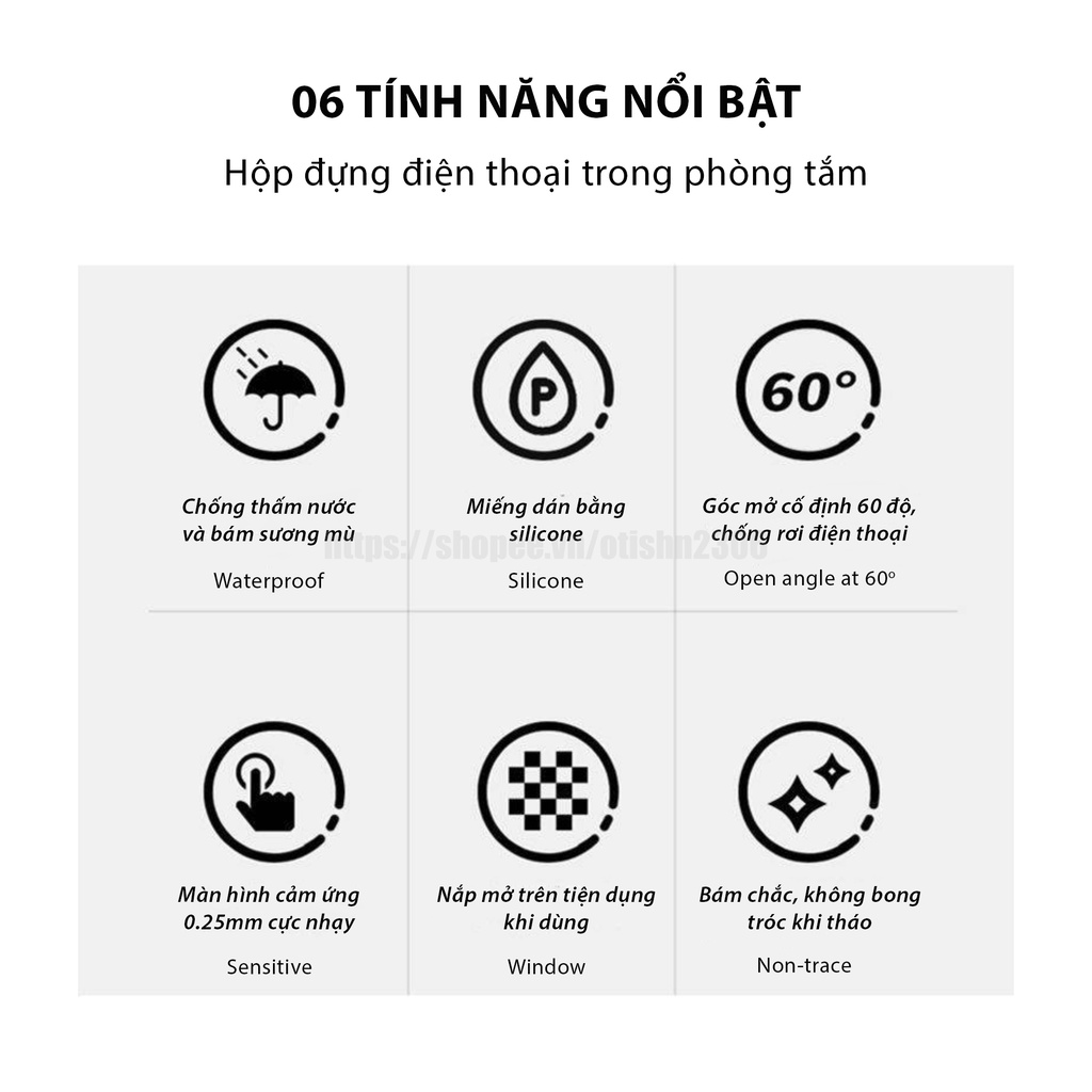 Hộp Đựng Điện Thoại Treo Tường Chống Nước Cảm Ứng, Giá Đỡ Phòng Tắm Tiện Dụng - Otis Shop