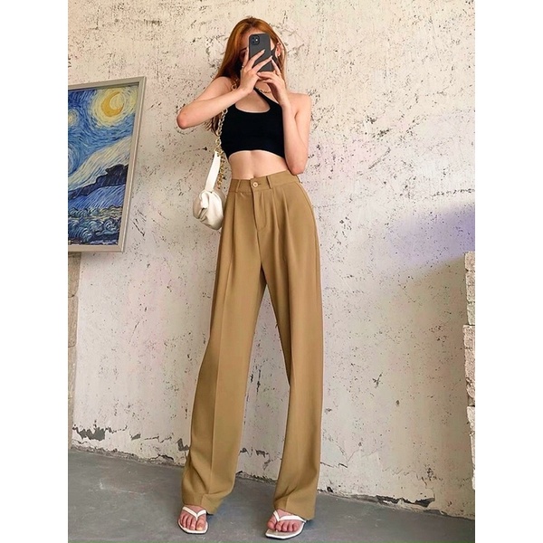 Quần ống suông nữ lưng chun cạp cao Ulzzang - Lumii