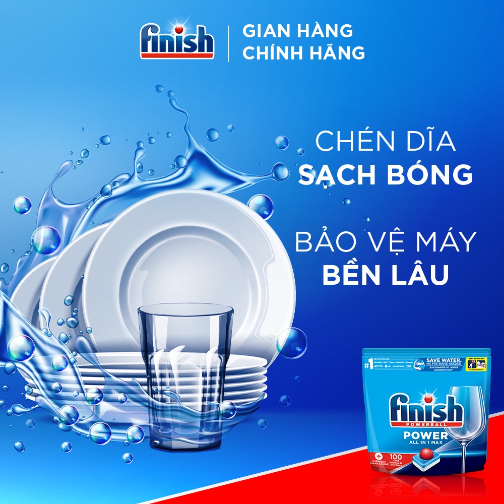 Viên Rửa Chén Bát Finish Powerball Power All In 1 Max - Túi 100 viên siêu tiết kiệm