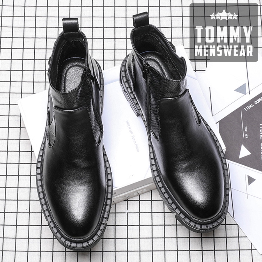 Giày Nam Cổ Cao Đen Khóa Kéo Da Bò Thật Đẹp TOMMY Giày Đen Nam Đế Cao Công Sở GNK158 | BigBuy360 - bigbuy360.vn