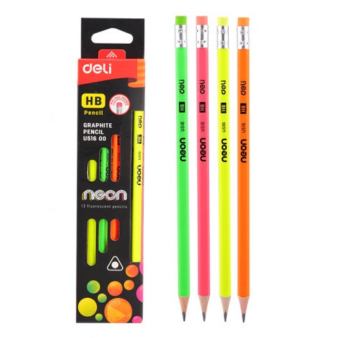 Hộp 12 Bút Chì Tam Giác Neon Deli U518