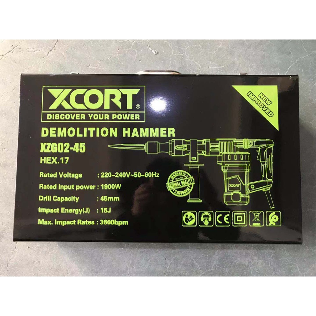 Máy đục bê tông 1900W XCORT Model XZG02-45 Mũi 45mm Lõi đồng Máy cực khỏe