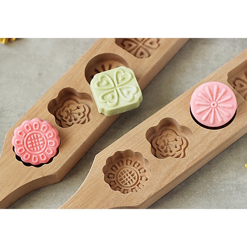 be❀  Wooden 4 Flower Muffin Mooncake Handmade Soap Mold Biscuit Chocolate Mould DIY