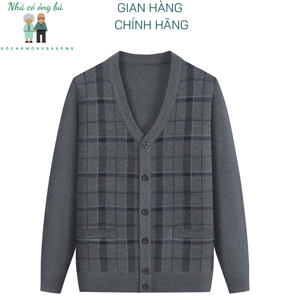 Áo len cardigan kẻ caro cho ông mùa đông, áo khoác mùa đông cho bố cho ông trung niên