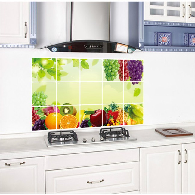 Decal dán bếp tráng nhôm cách nhiệt - Trái Cây và chùm Nho
