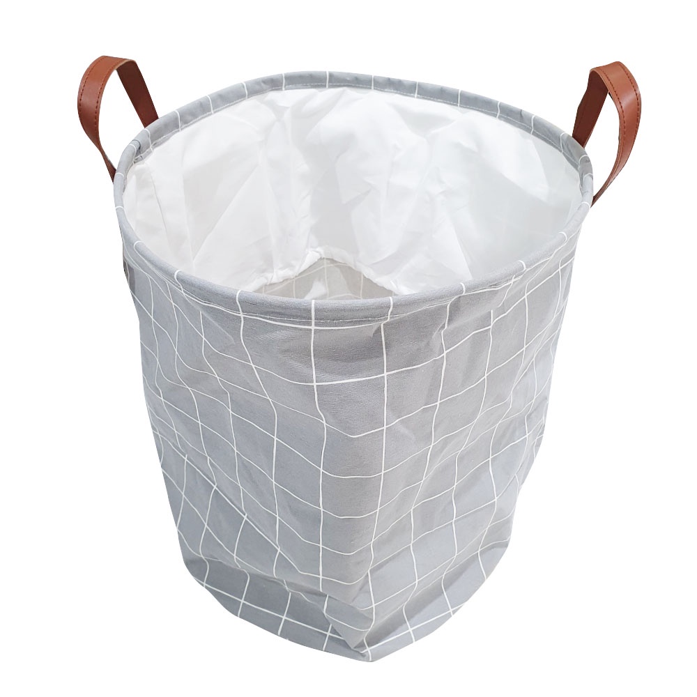 HomeBase Giỏ đựng đồ sợi Polyeste hình tròn thiết kế đơn giản Thái Lan W40xH50xD40 màu xám
