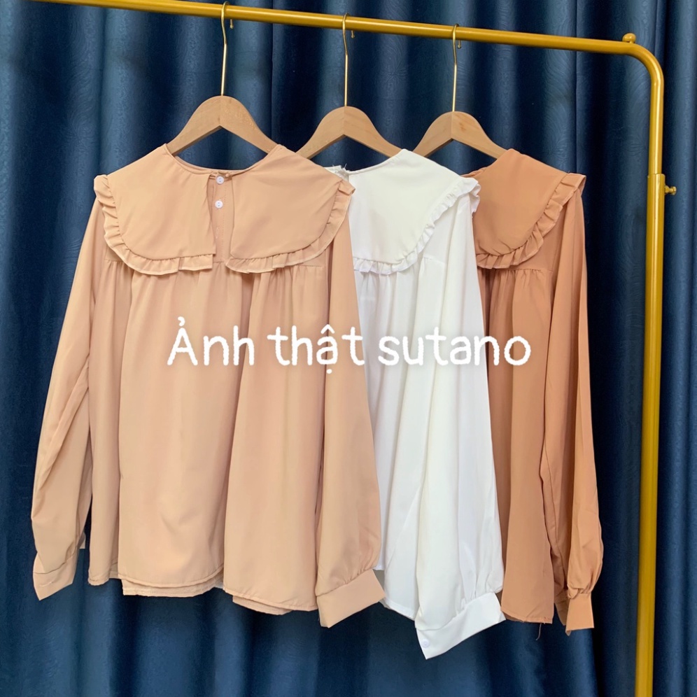 Áo sơmi nữ xuông form rộng phối cổ bèo bản to tươi trẻ A259 Nội Y Xanh hàng đẹp trendy - nội y xanh