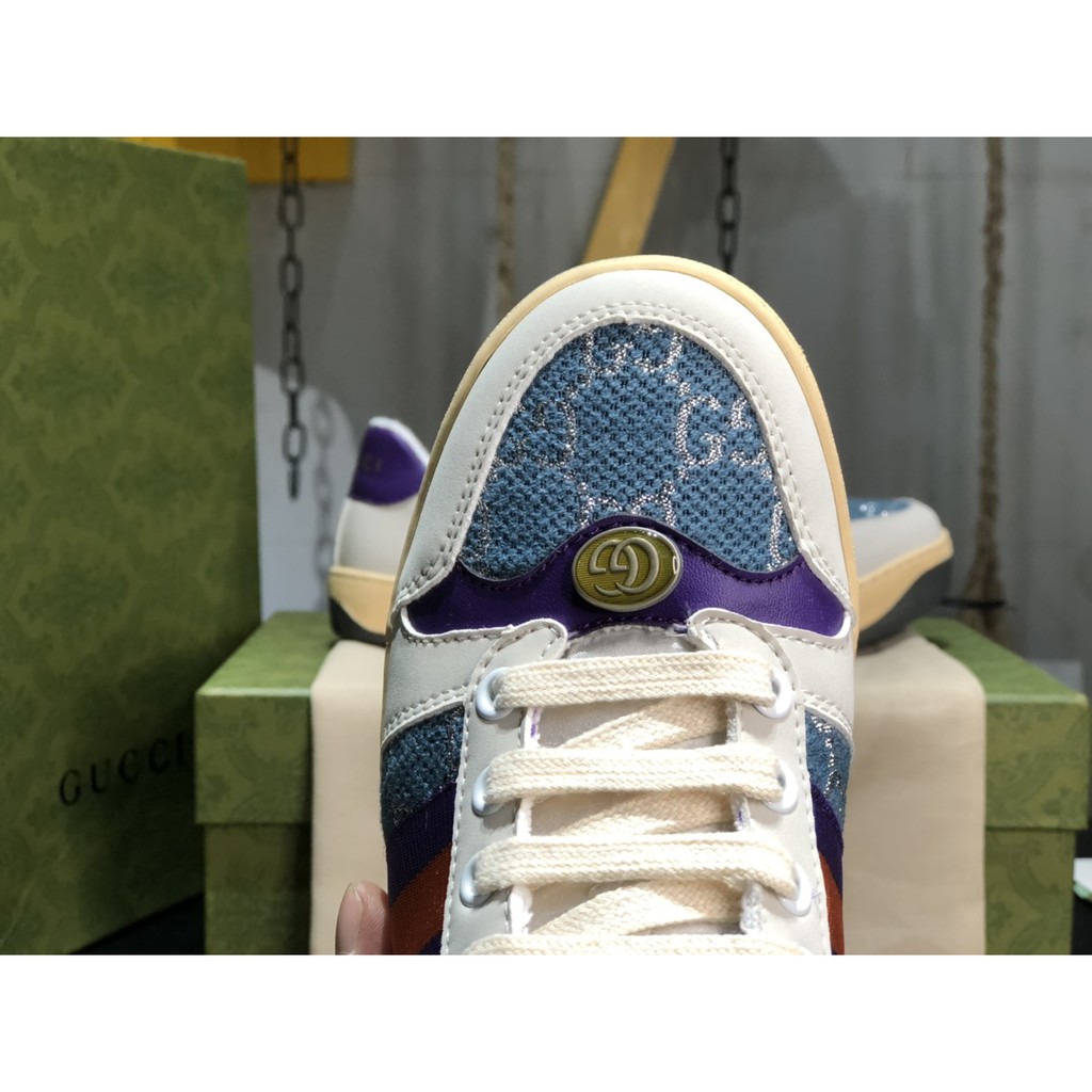 Giày Sneaker Gucci Screener Leather Xanh, Tím Cao Cấp Fullbox, Giày thể thao gucci sơn tùng 2 màu xanh, tím dày dặn.
