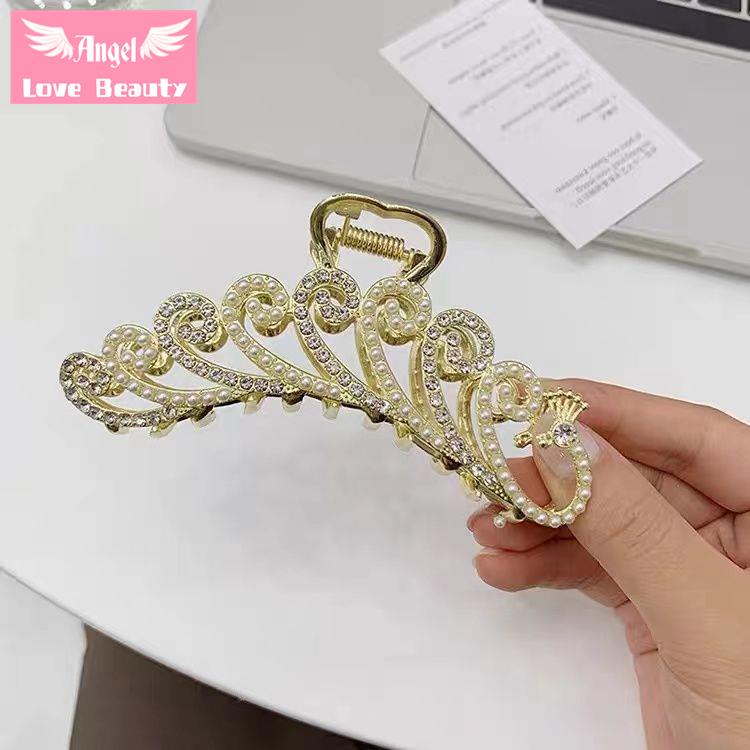 Kẹp Tóc Hình Cá Mập Đính Đá Và Ngọc Trai Giả Cỡ Lớn Thời Trang Thu Đông Sang Trọng Cho Nữ